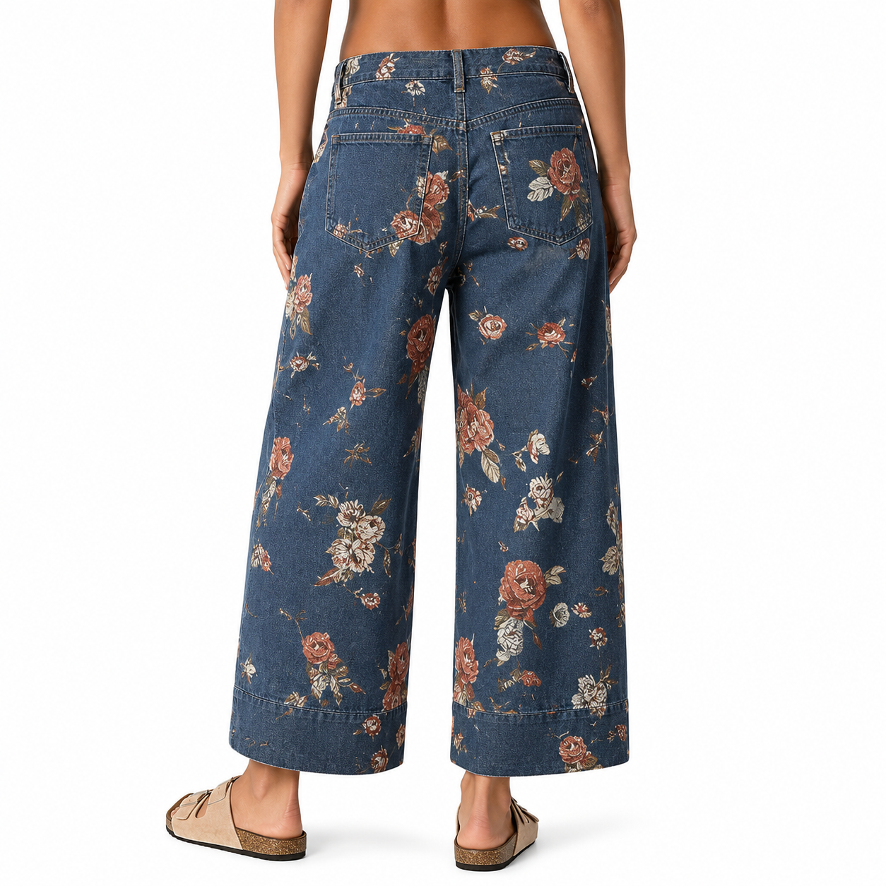Floral Printed Wide Fit Baggy Denim Pants For Women