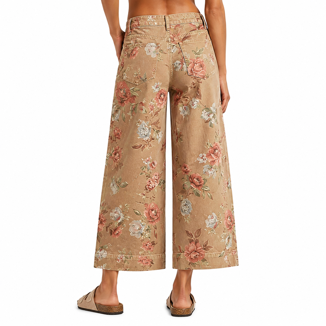 Floral Printed Wide Fit Baggy Denim Pants For Women
