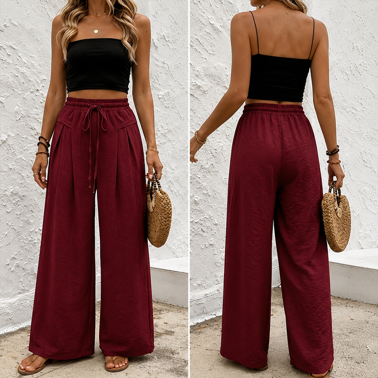 Sporty And Casual Pleated High Wide Pants For Women