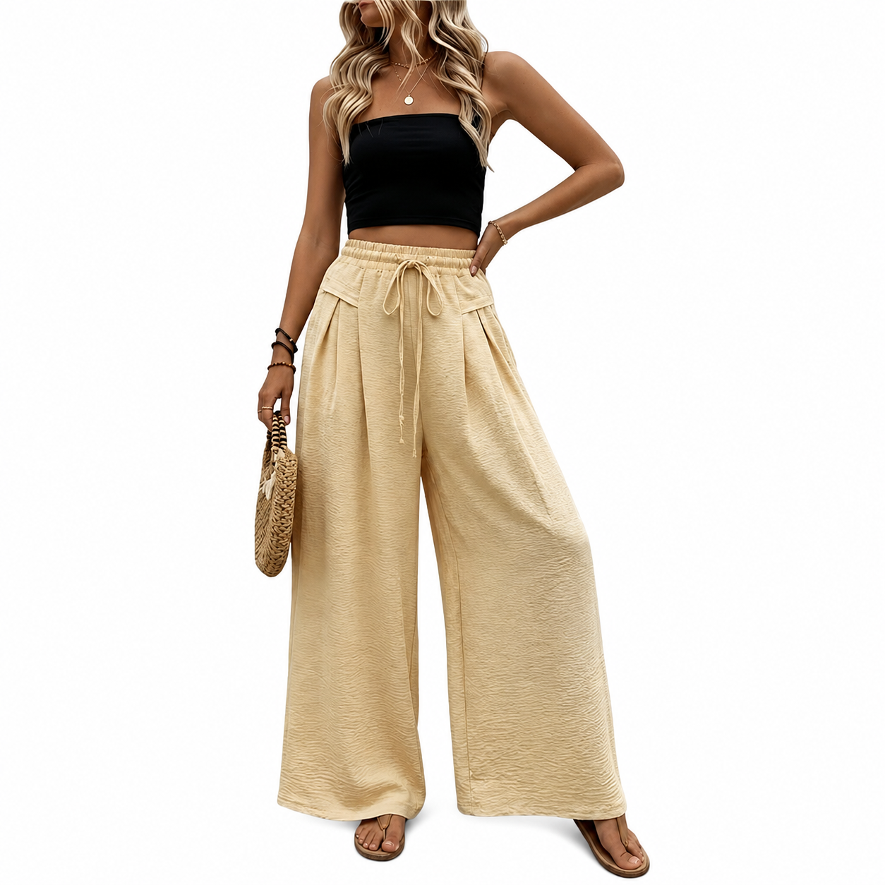 Sporty And Casual Pleated High Wide Pants For Women