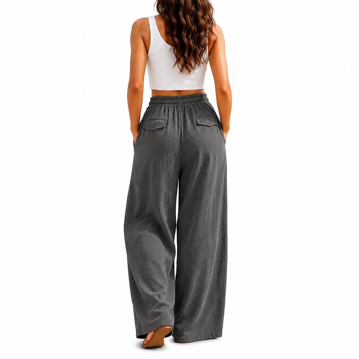 Sporty And Casual Pleated High Wide Pants For Women
