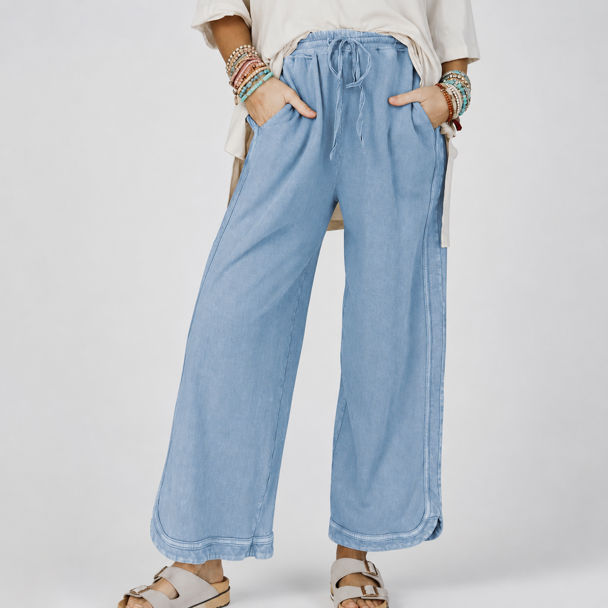 Baggy Wide Fit Athletic Palazzo Sweatpants With Pockets For Women