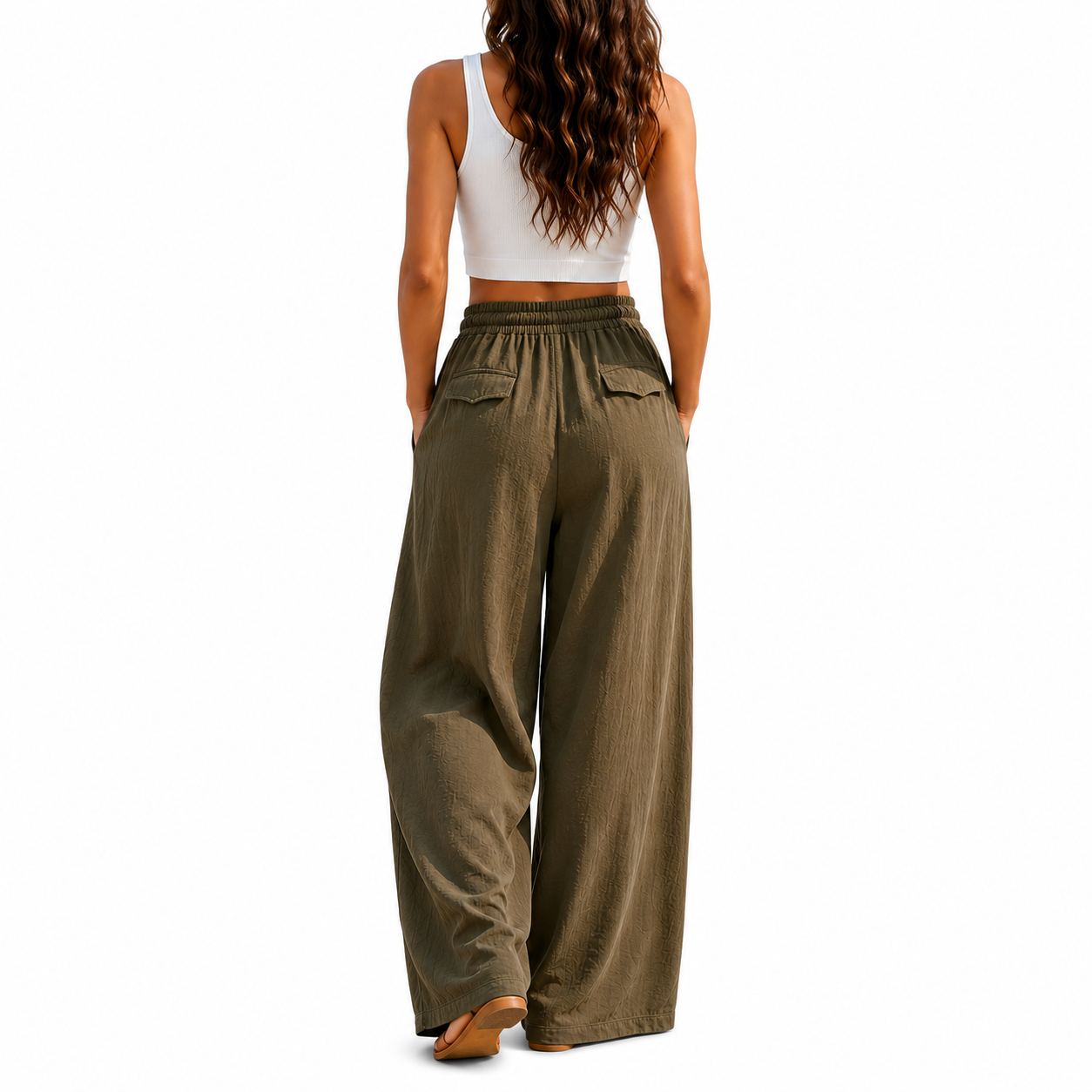 Sporty And Casual Pleated High Wide Pants For Women