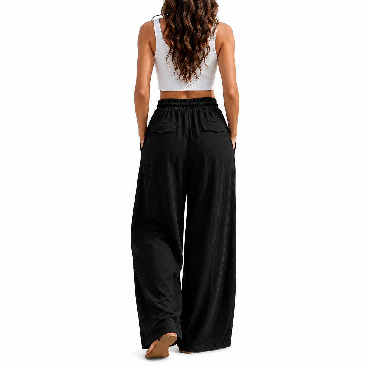 Sporty And Casual Pleated High Wide Pants For Women