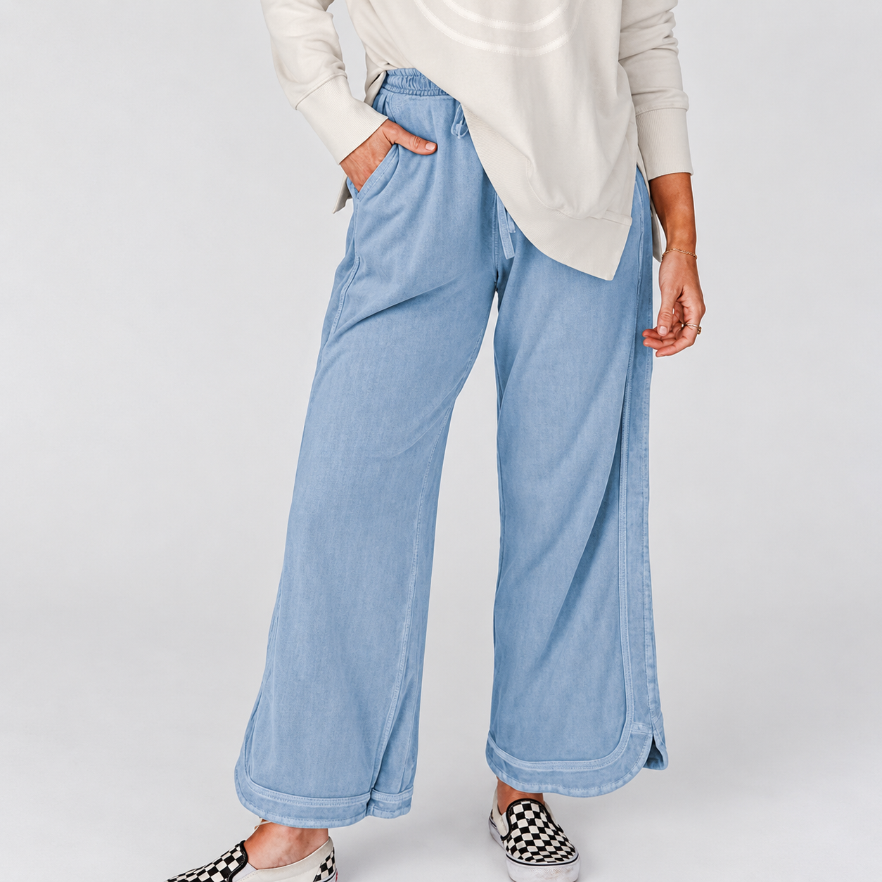 Baggy Wide Fit Athletic Palazzo Sweatpants With Pockets For Women