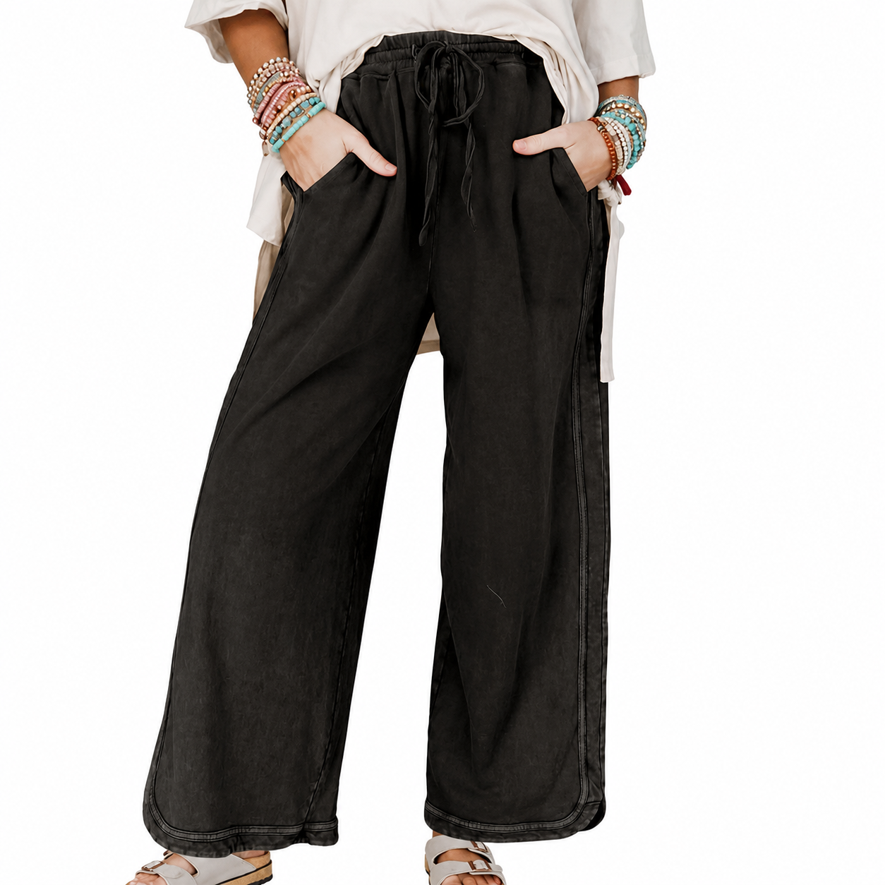 Baggy Wide Fit Athletic Palazzo Sweatpants With Pockets For Women