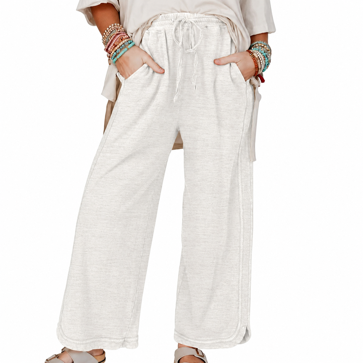Baggy Wide Fit Athletic Palazzo Sweatpants With Pockets For Women