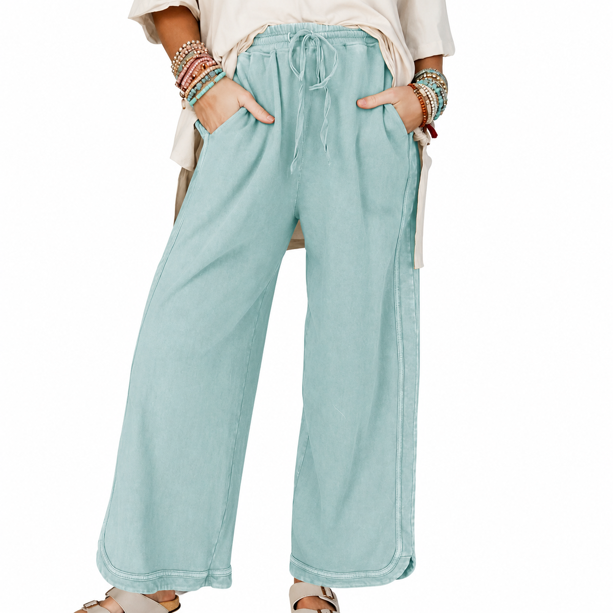 Baggy Wide Fit Athletic Palazzo Sweatpants With Pockets For Women