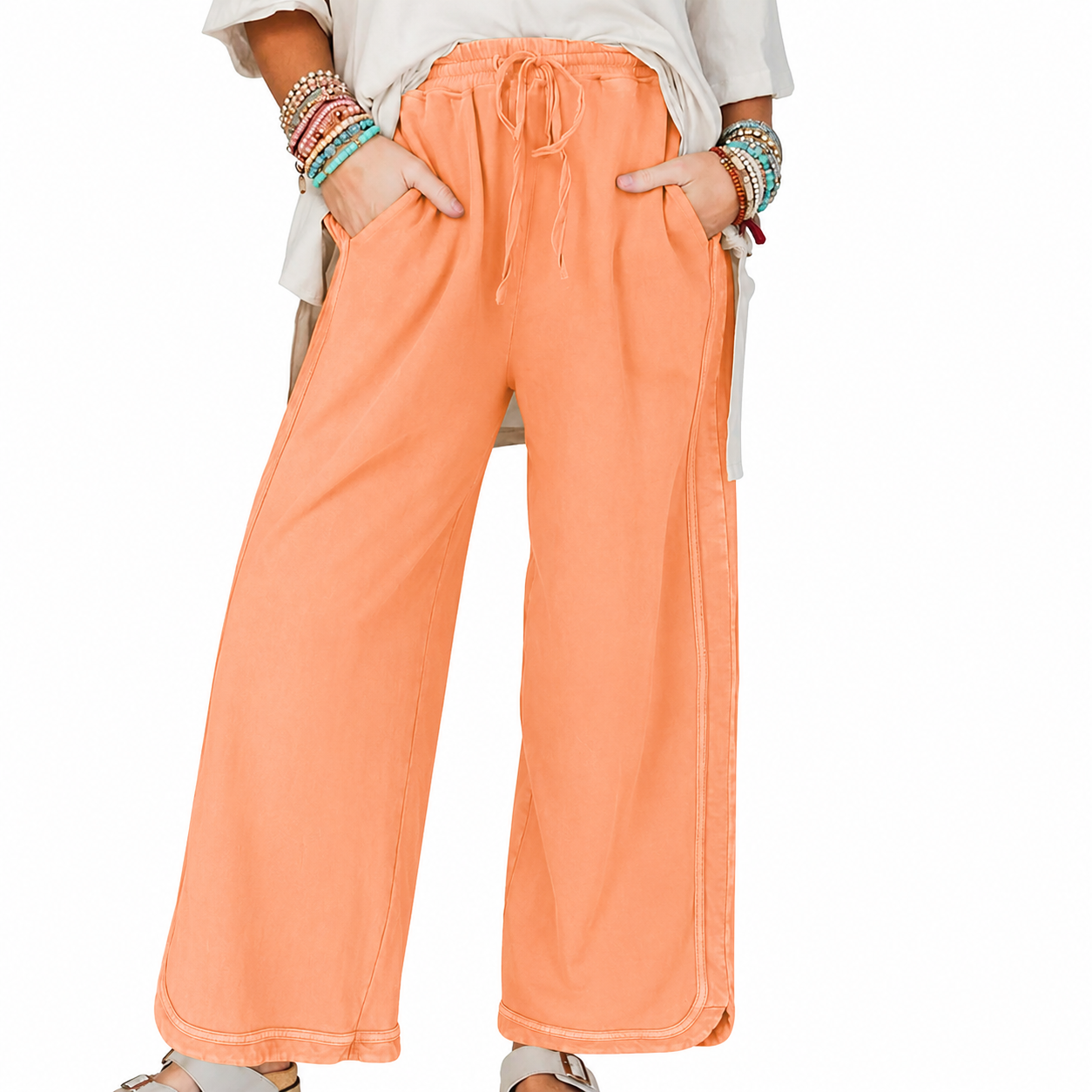Baggy Wide Fit Athletic Palazzo Sweatpants With Pockets For Women