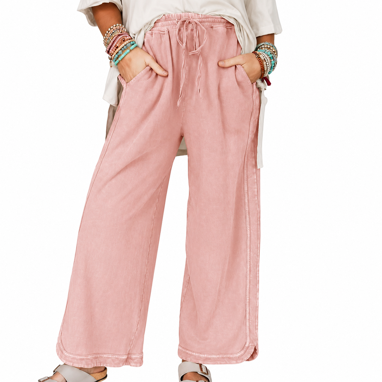 Baggy Wide Fit Athletic Palazzo Sweatpants With Pockets For Women