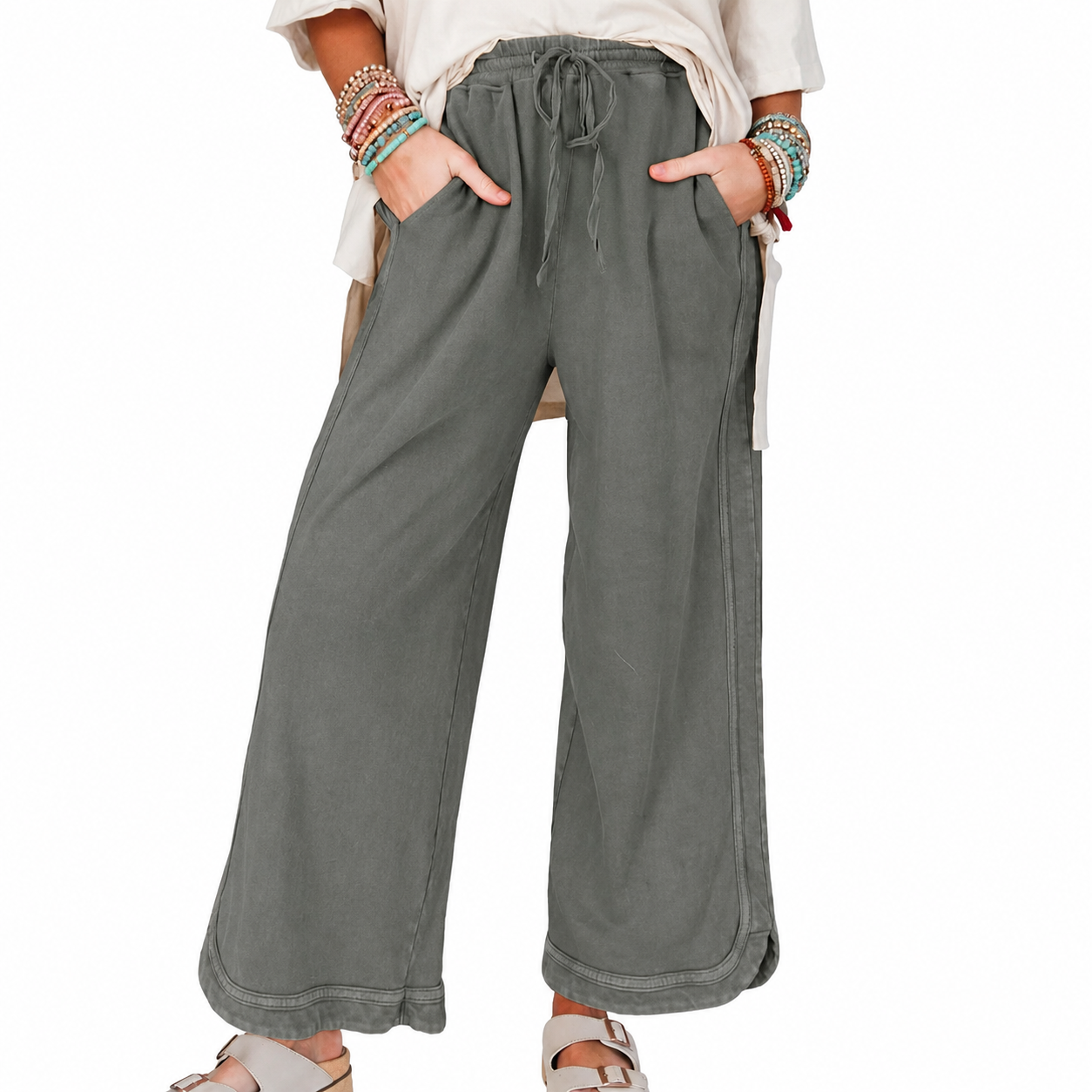 Baggy Wide Fit Athletic Palazzo Sweatpants With Pockets For Women
