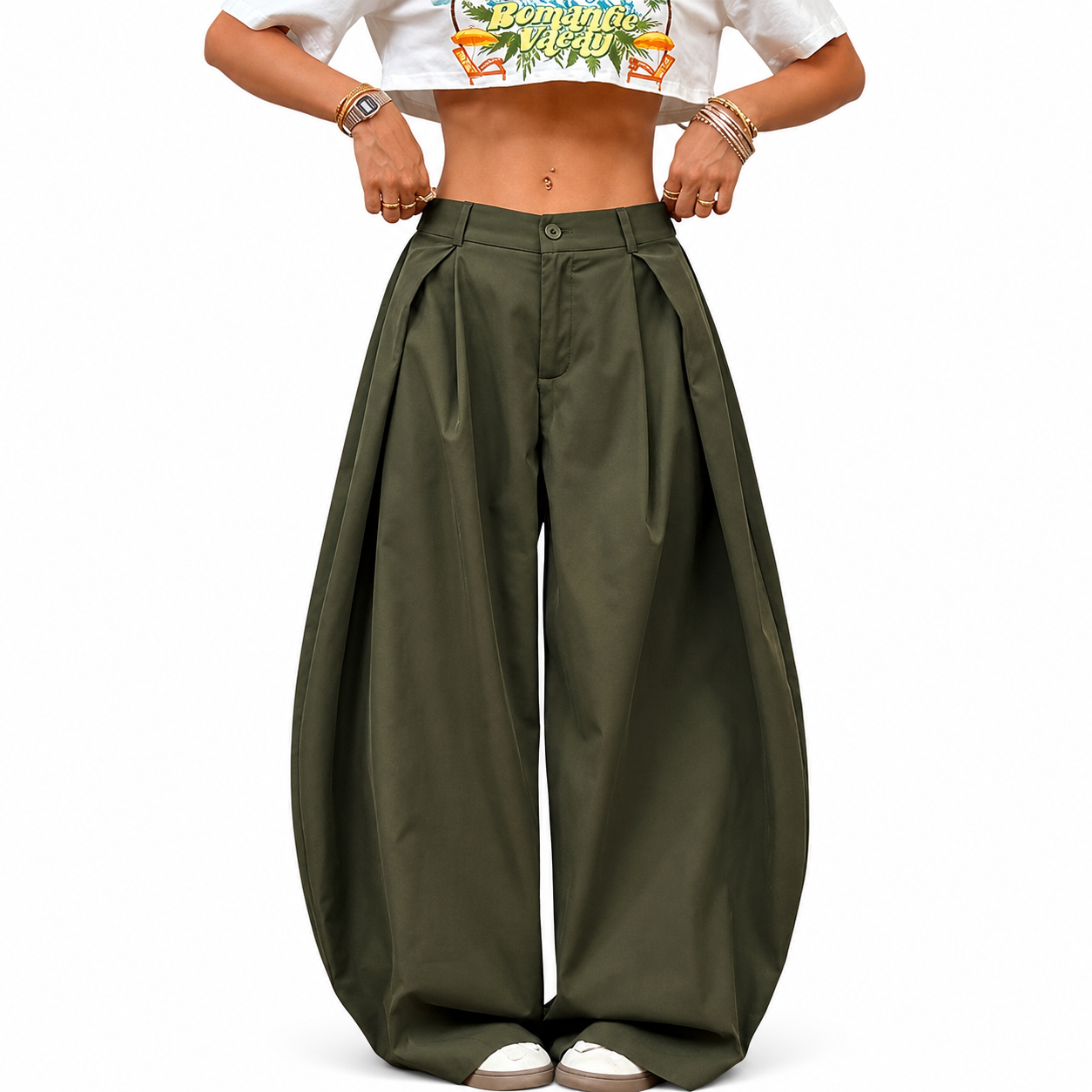 Oversized Pleated Wide Casual Baggy Trousers For Women