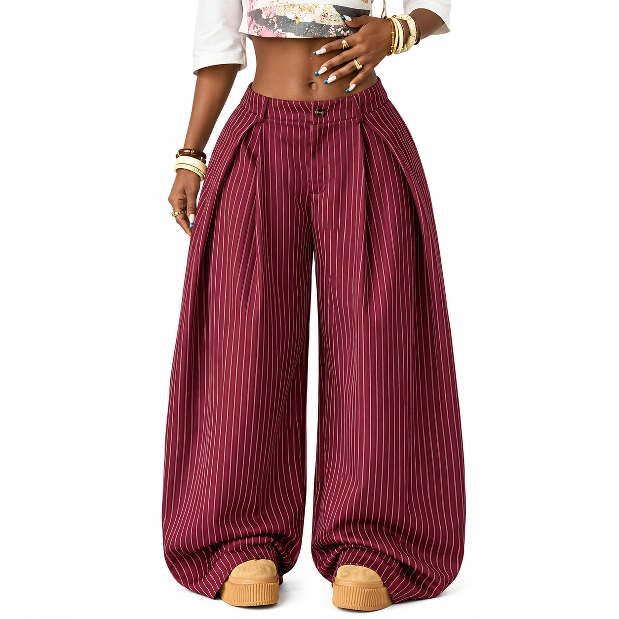 Oversized Pleated Wide Casual Baggy Trousers For Women