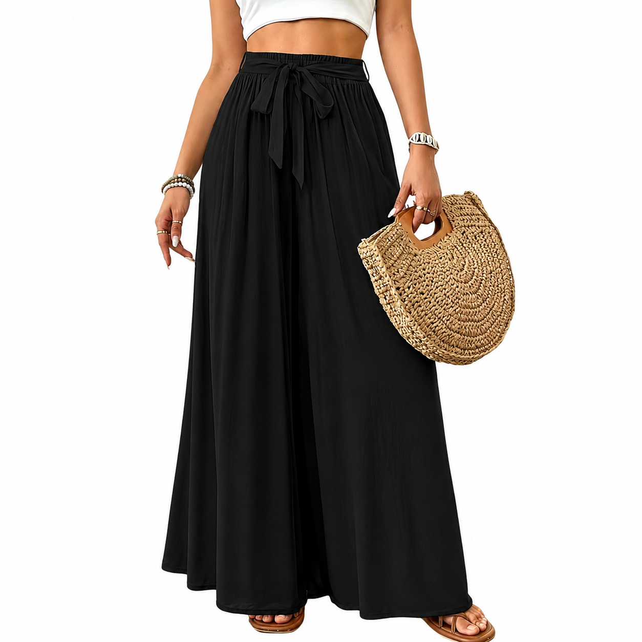 Flowy High Rise Casual Palazzo Pants For Women