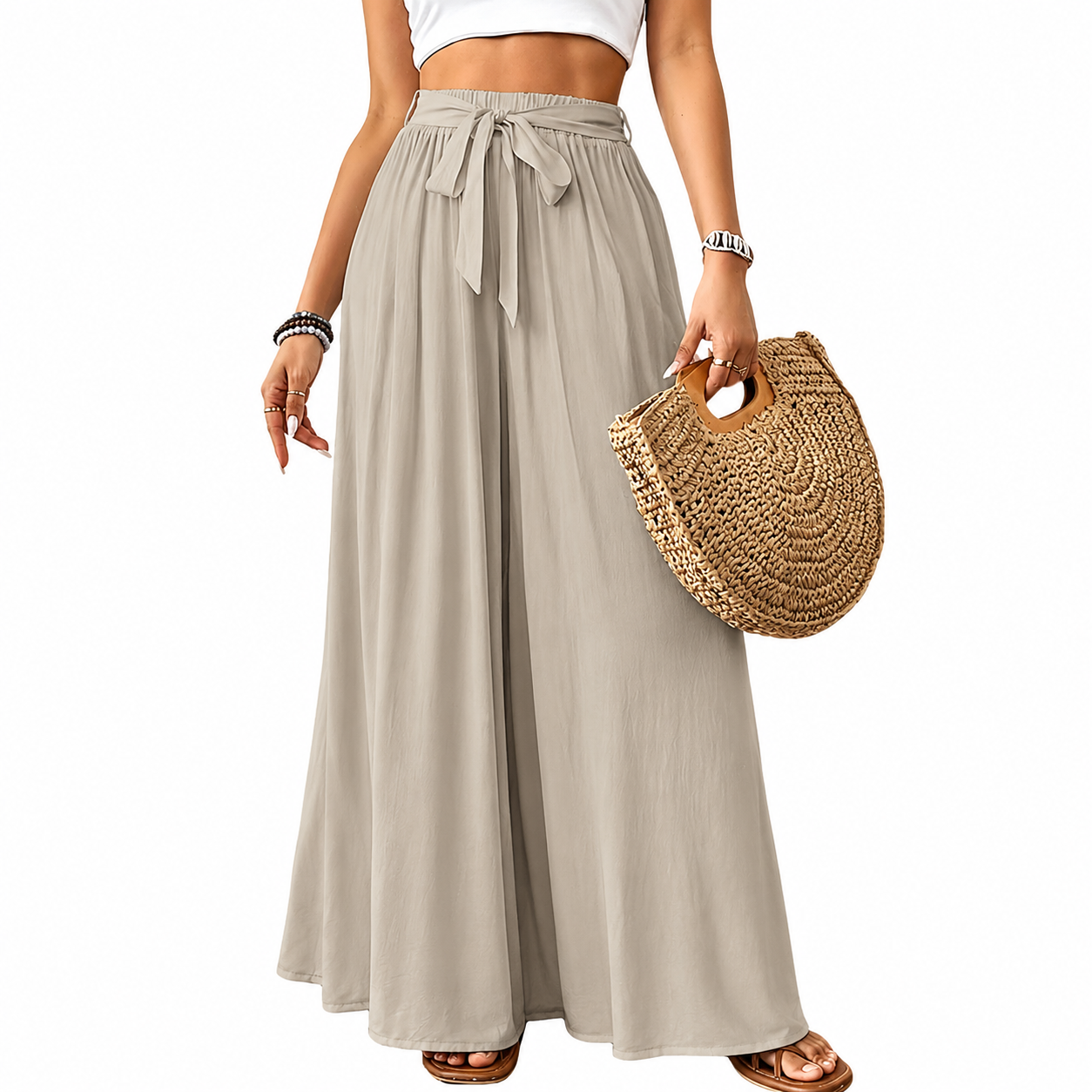 Flowy High Rise Casual Palazzo Pants For Women