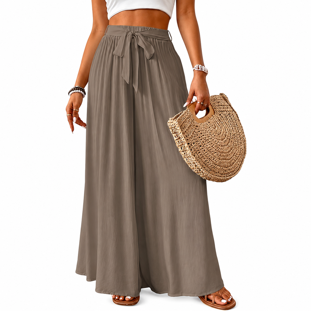Flowy High Rise Casual Palazzo Pants For Women