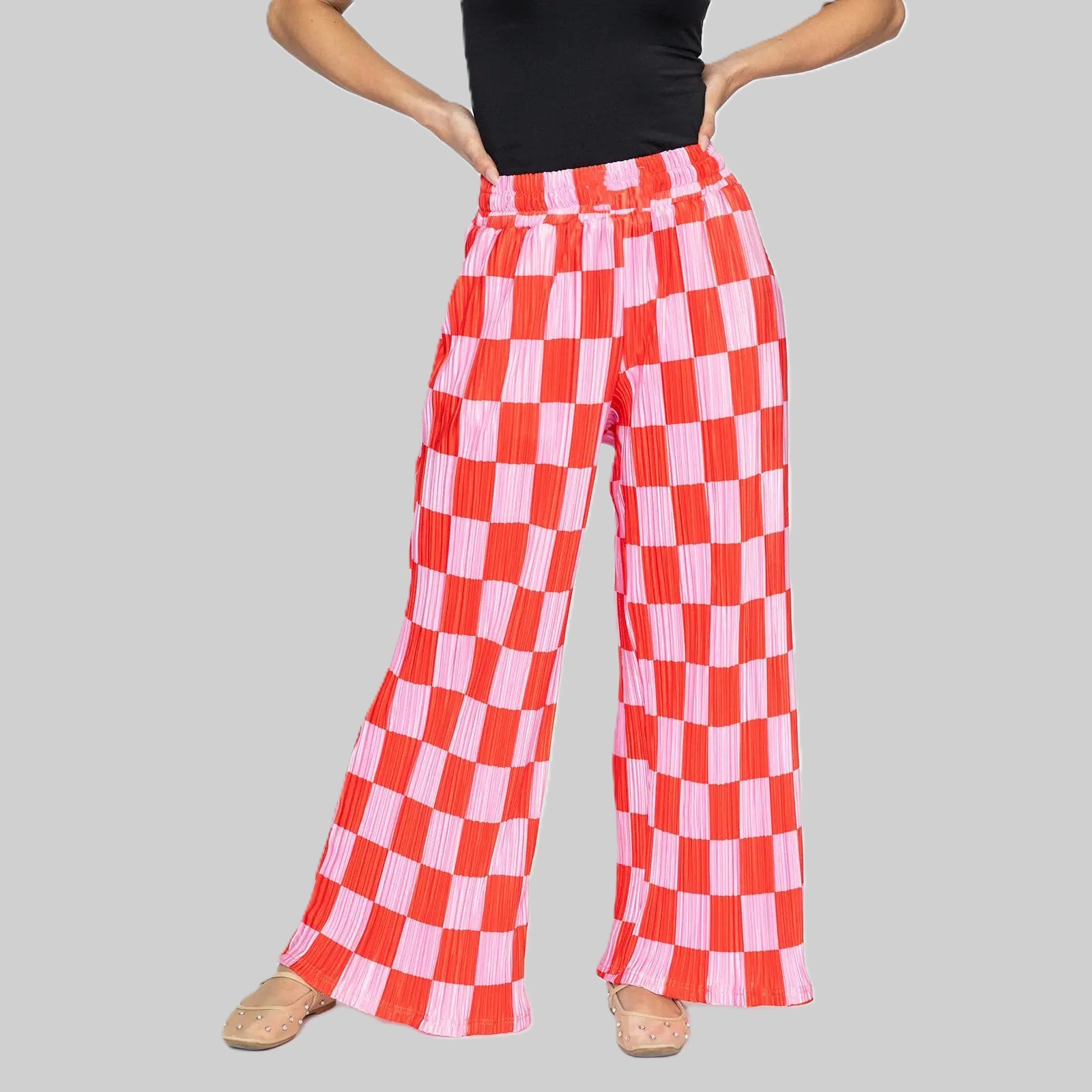 Checkered Plisse Pants