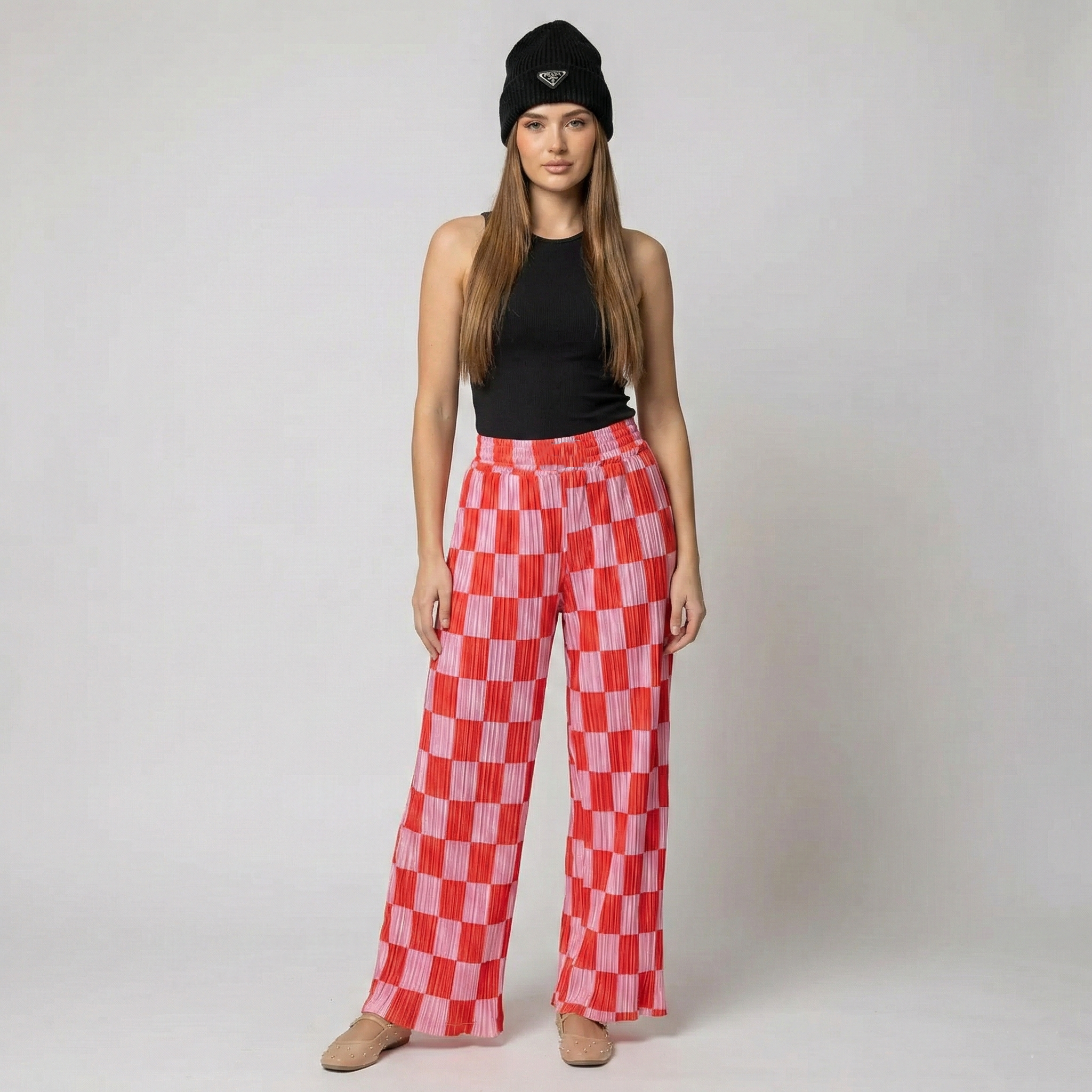 Checkered Plisse Pants