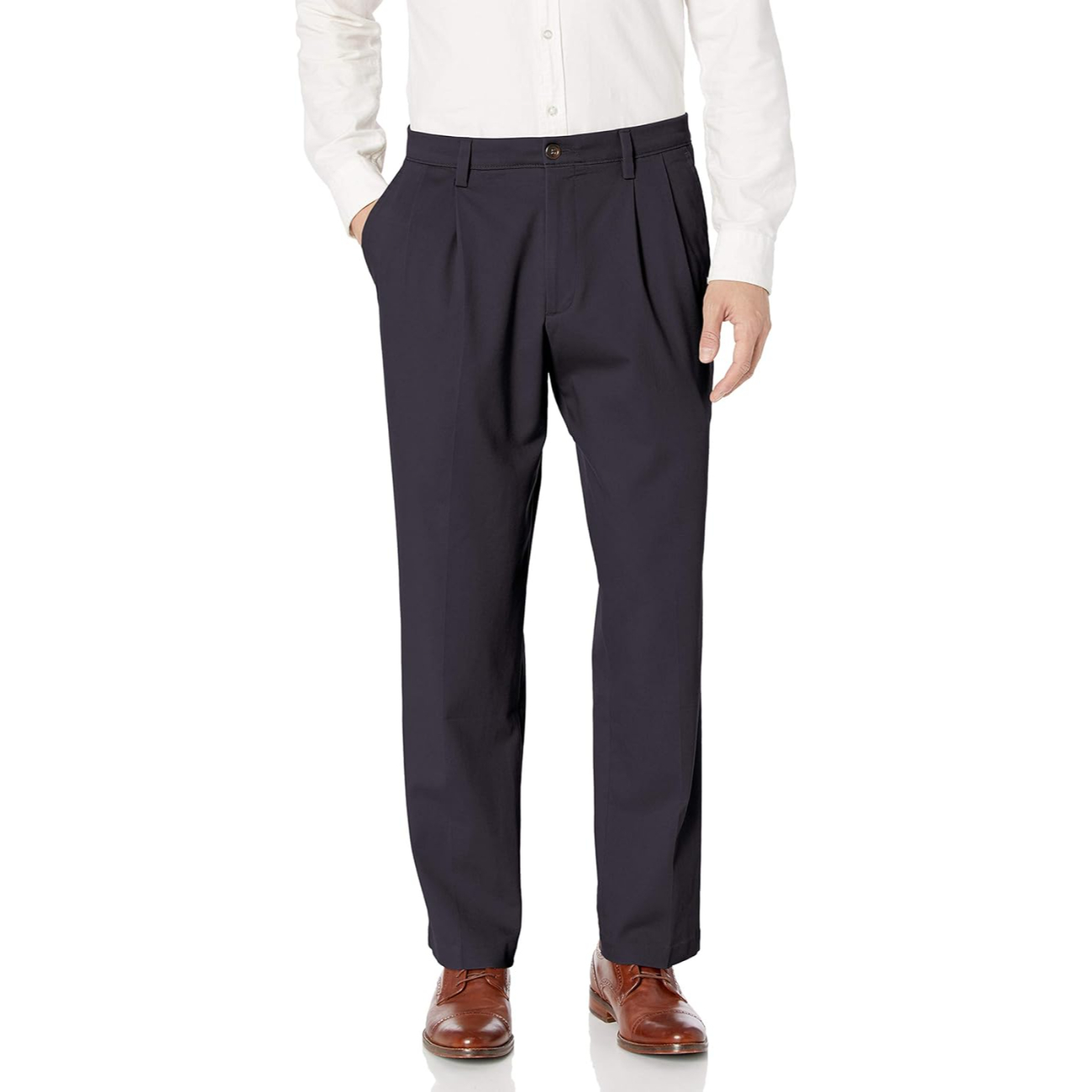 Classic Fit Pleated Casual Trousers For Men
