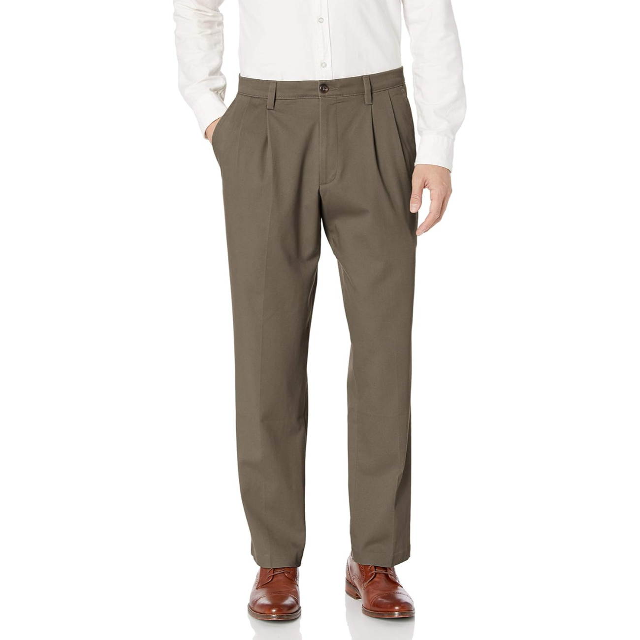 Classic Fit Pleated Casual Trousers For Men