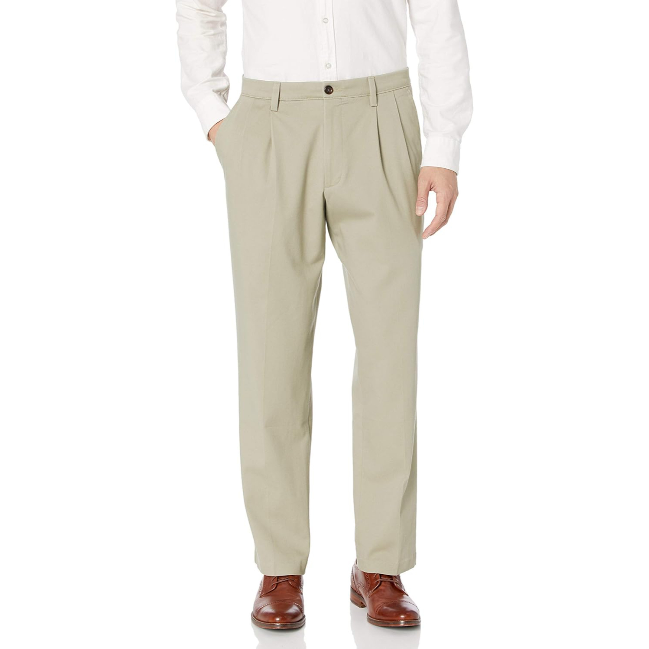 Classic Fit Pleated Casual Trousers For Men