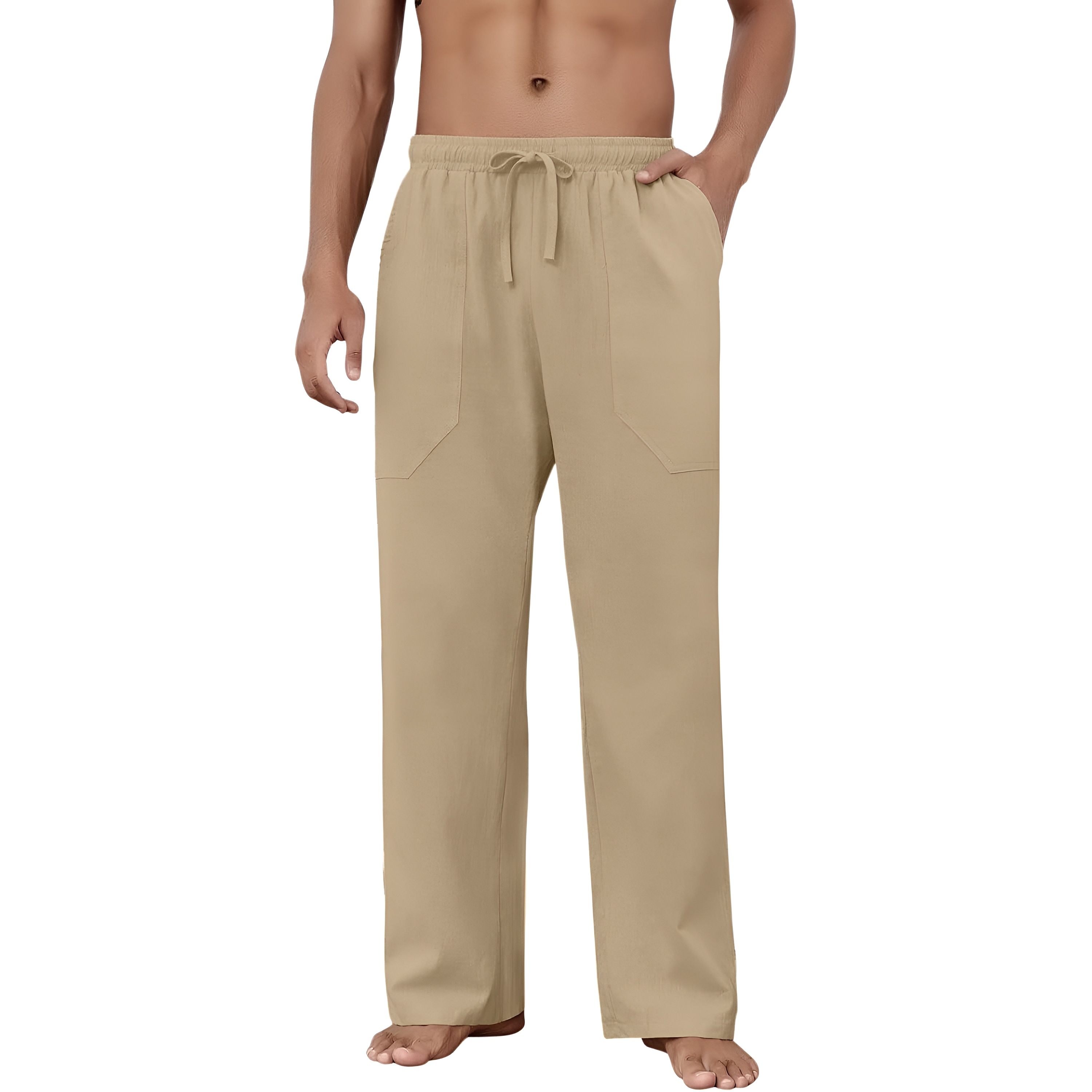 Linen Casual Pants With Drawstring And Loose Fit Style For Men
