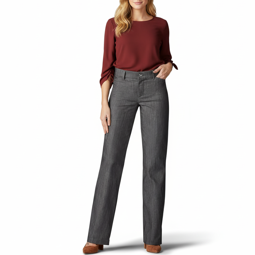 Mid Rise Regular Fit Work Trousers Pants For Women
