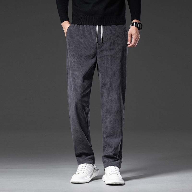 Men's Corduroy Casual Elastic Waist Straight Loose Trousers-Legletic