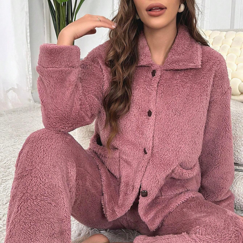 Dual Pocket Flannel Set For Women-Legletic