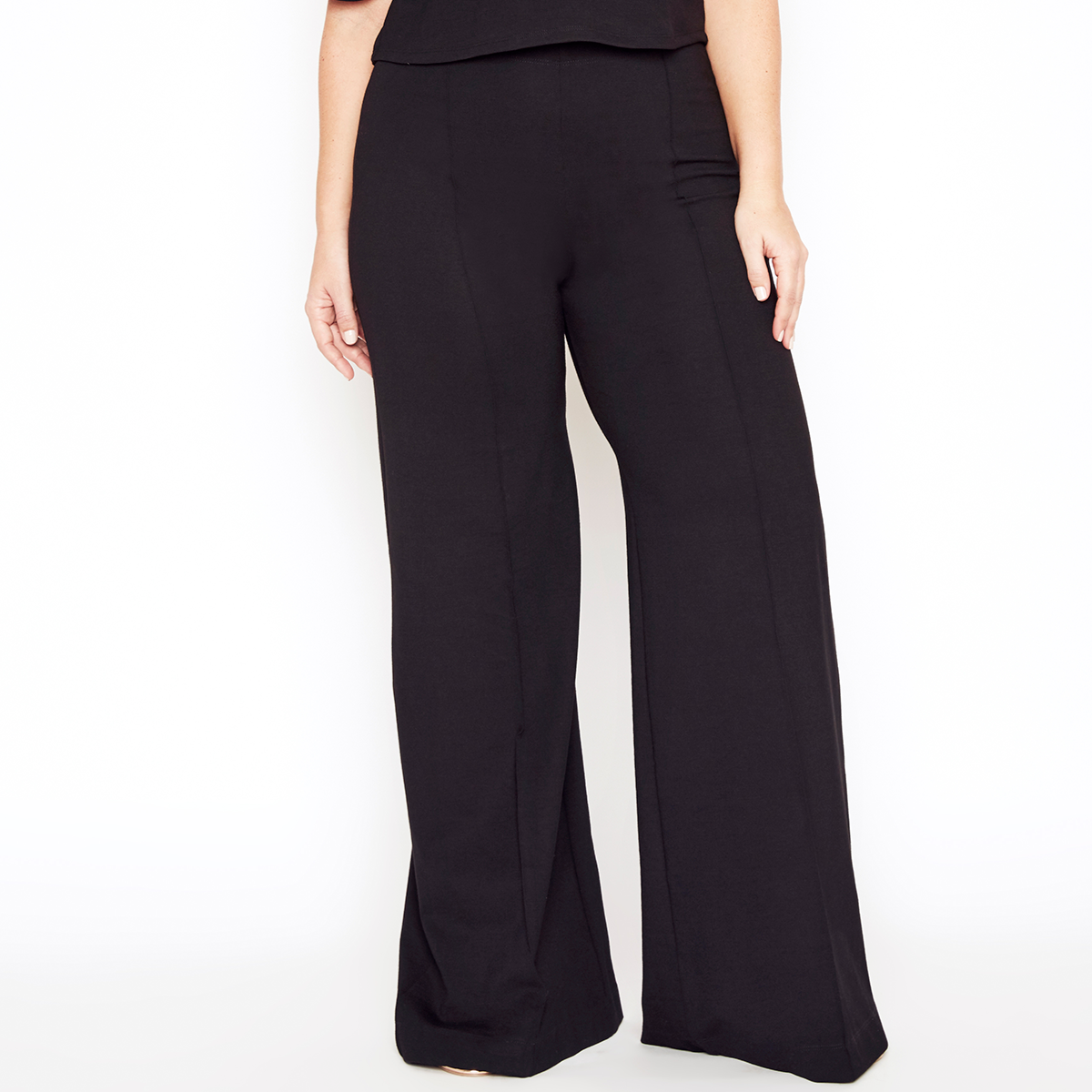 Black Ponte Knit Wide Leg Pant-Legletic