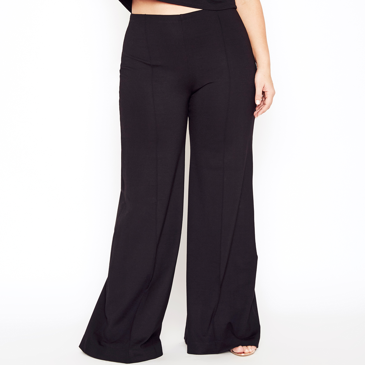 Black Ponte Knit Wide Leg Pant-Legletic