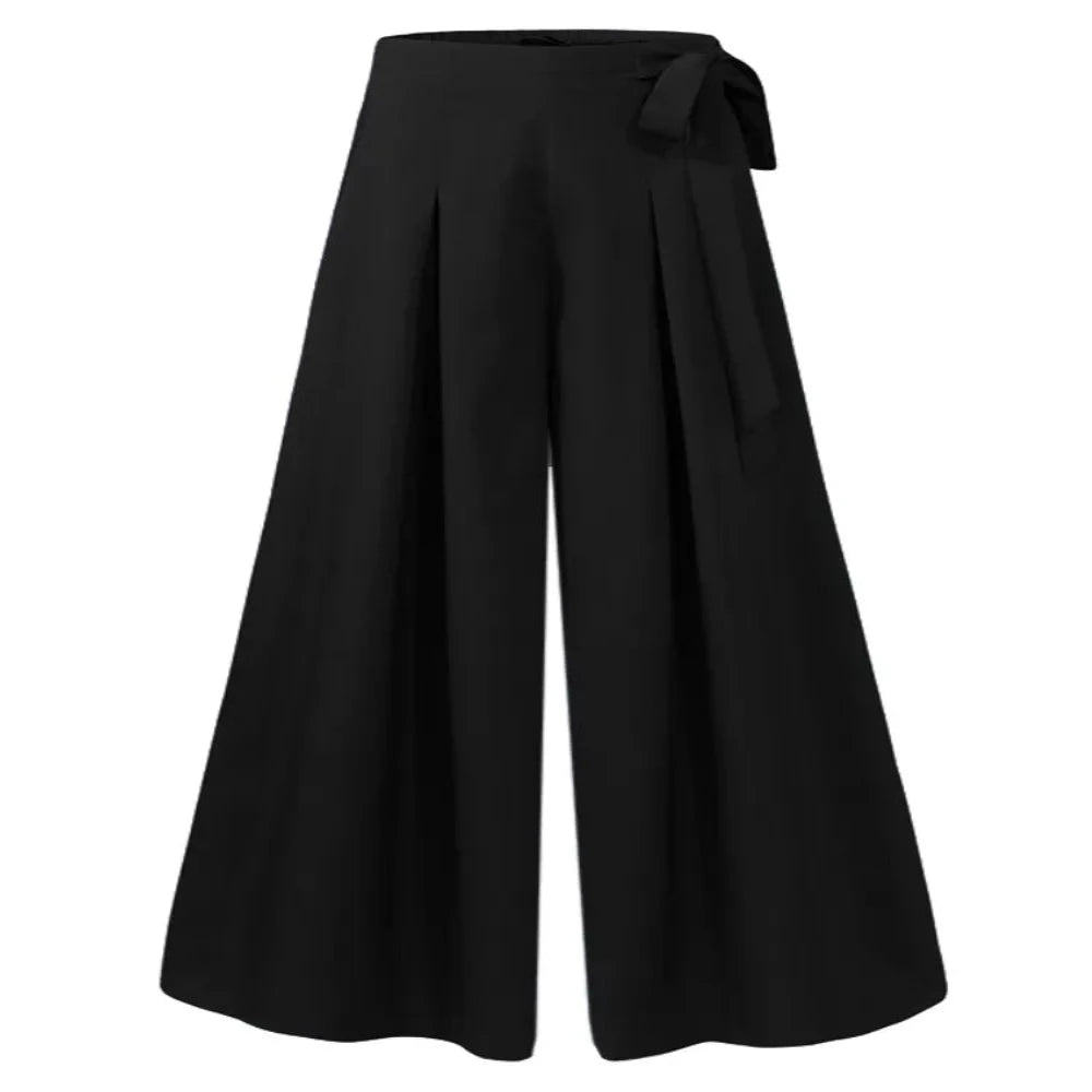 Elegant High Waist Solid Work Loose Trousers-Legletic