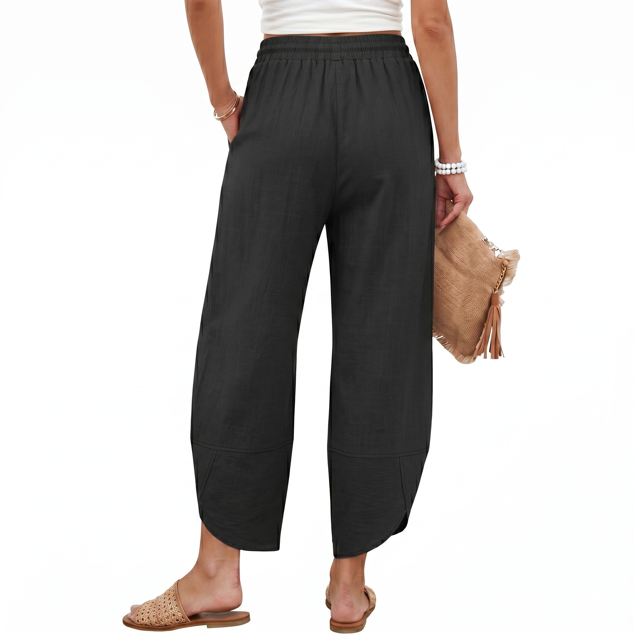 Flowy Barrel Cropped Wide Lounge Pants For Women