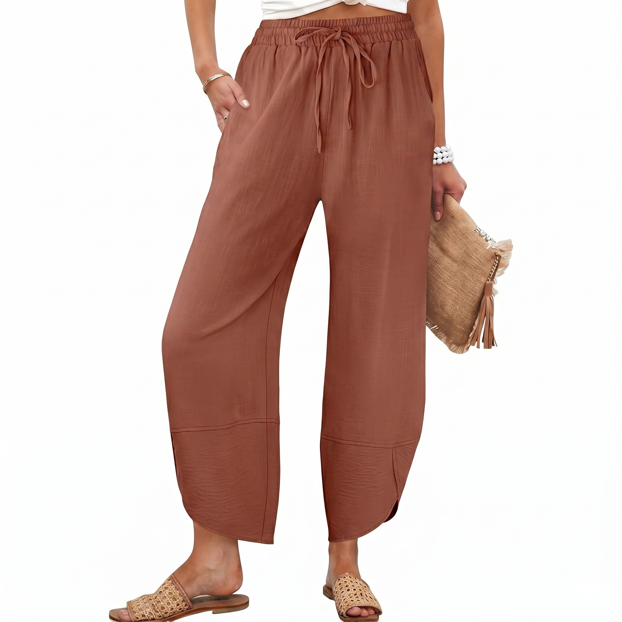 Flowy Barrel Cropped Wide Lounge Pants For Women