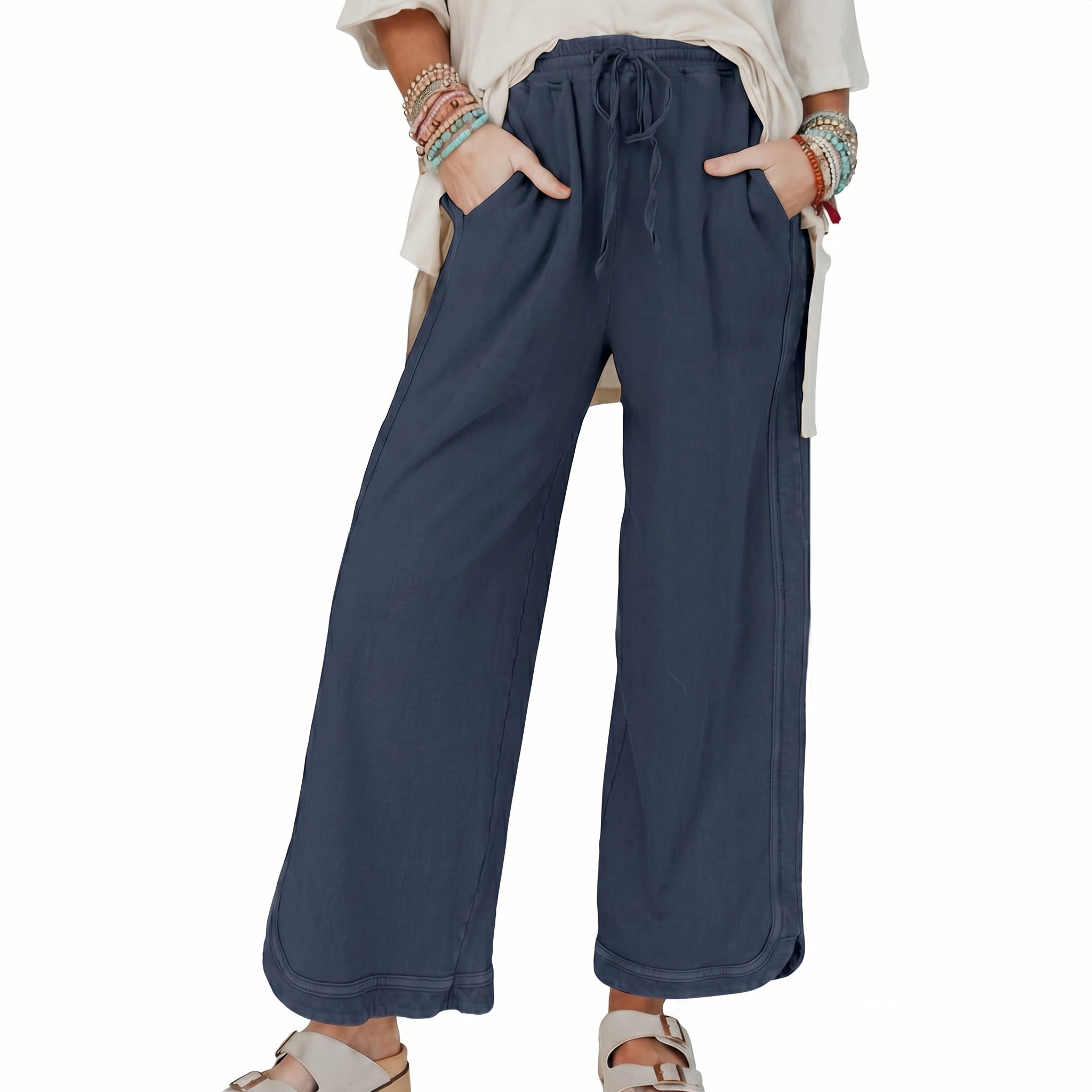 Baggy Wide Fit Athletic Palazzo Sweatpants With Pockets For Women