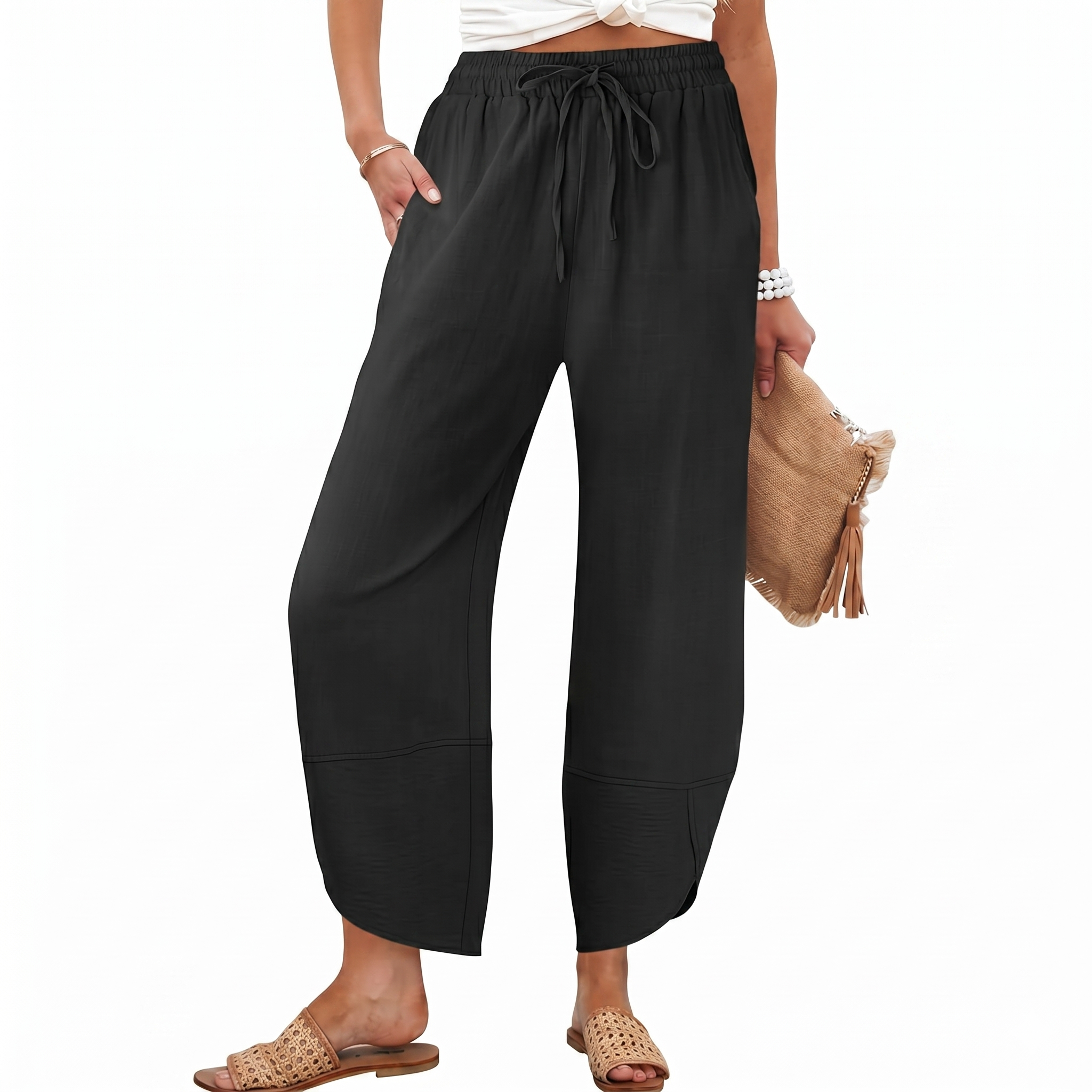 Flowy Barrel Cropped Wide Lounge Pants For Women