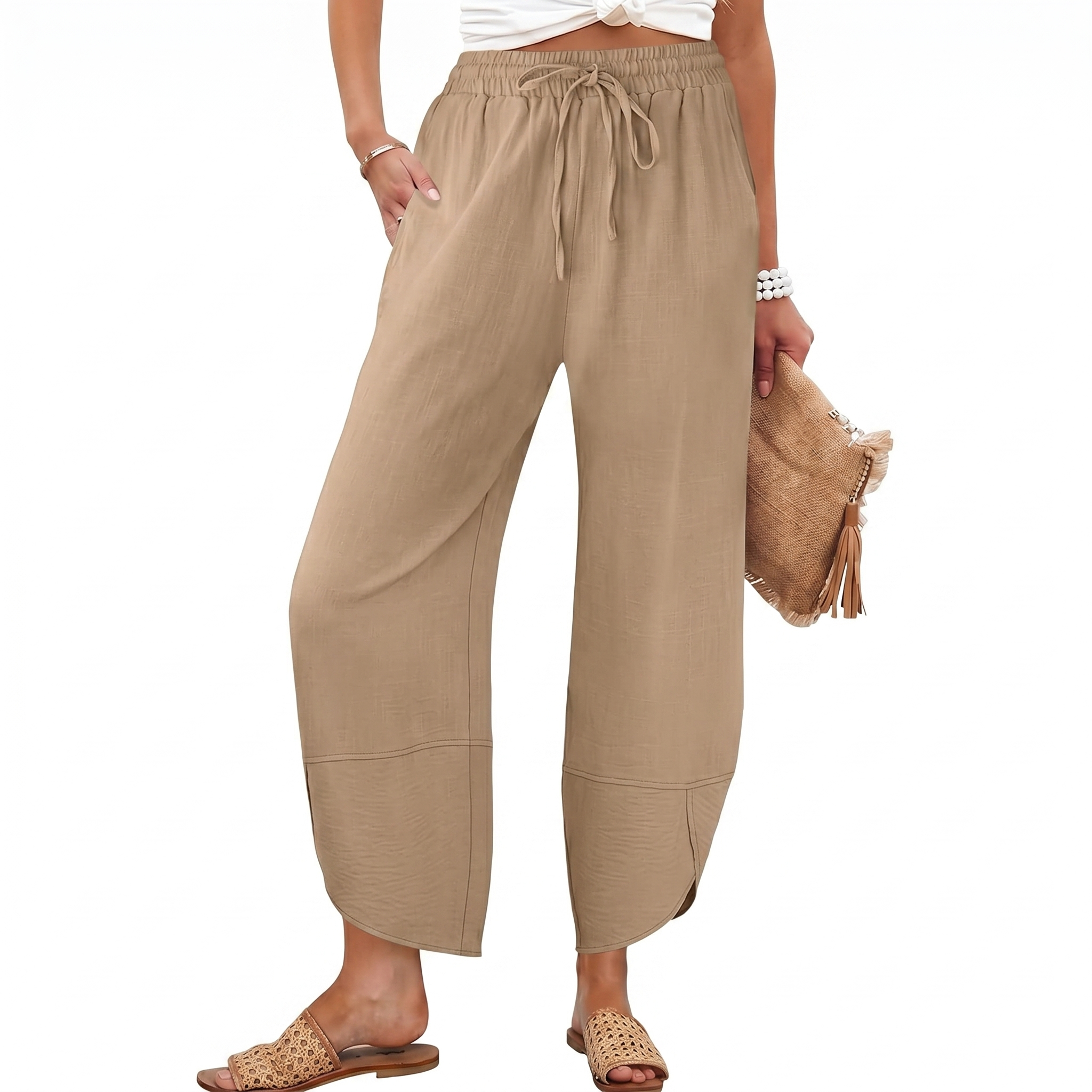 Flowy Barrel Cropped Wide Lounge Pants For Women