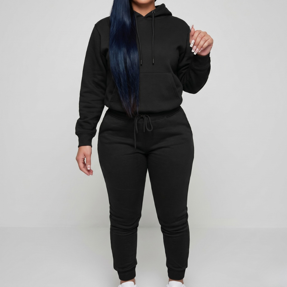 Hooded Pullover With Pocket And Sweatpants Set For Women