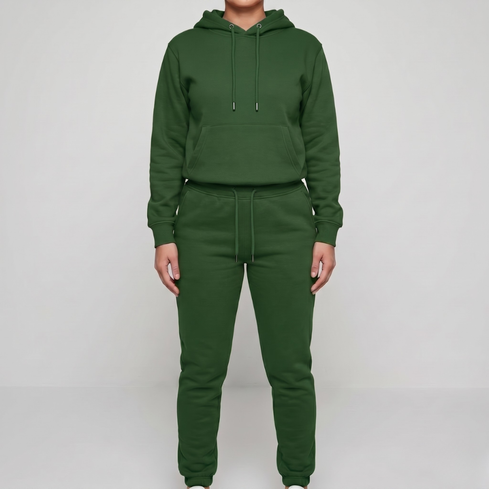 Hooded Pullover With Pocket And Sweatpants Set For Women