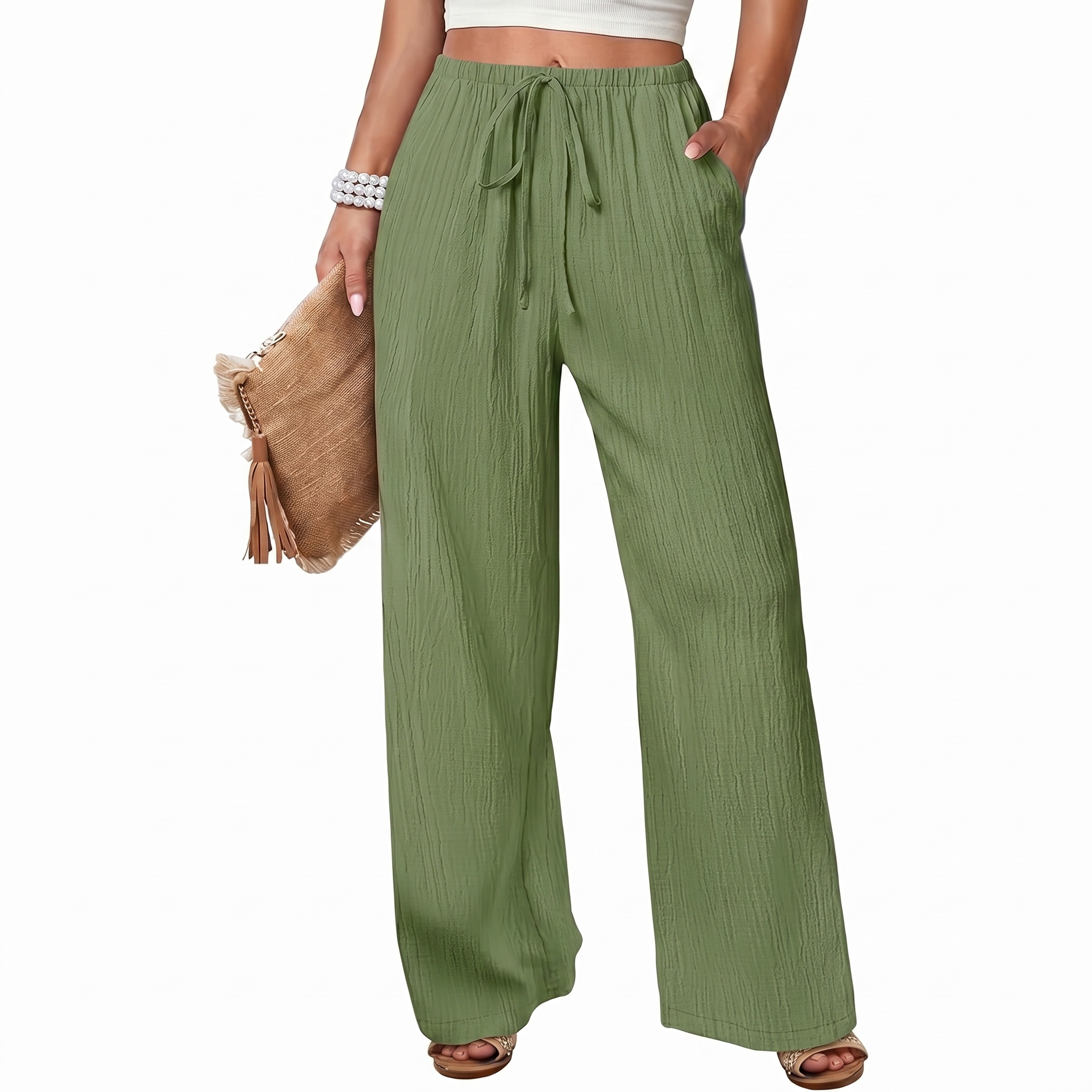 Flowy Wide Palazzo Beach Pants With Pockets For Women