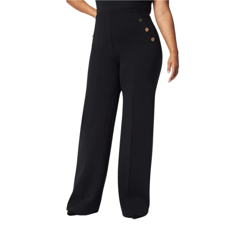 Gold Button Wide Ponte Pants-Legletic