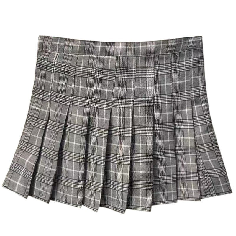 Women High Waist Plaid Pleated Skirt-Legletic