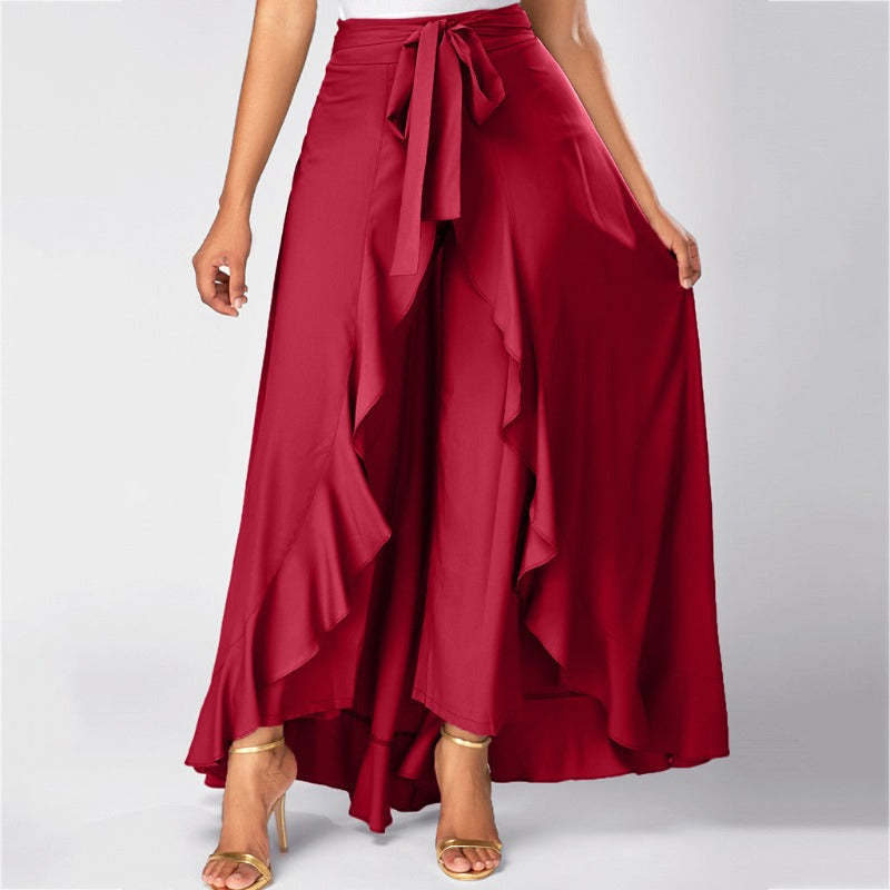 Elegant High Waist Causal Ruffle Drawstring Trouser-Legletic