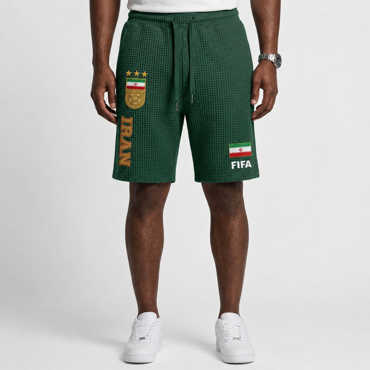 FIFA 2026 Iran Printed Waffle Football Fan Shorts