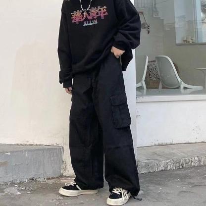 Baggy Black Cargo Pants For Men-Legletic