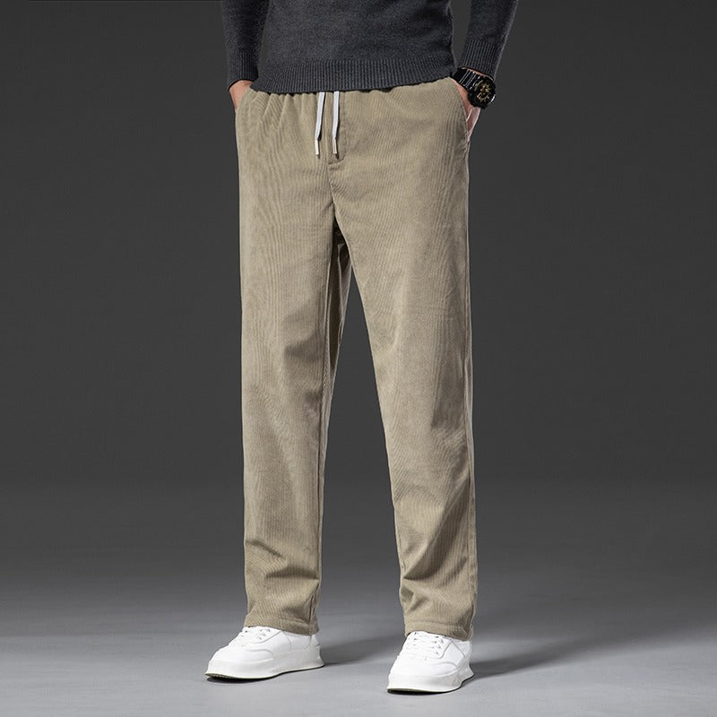 Men's Corduroy Casual Elastic Waist Straight Loose Trousers-Legletic