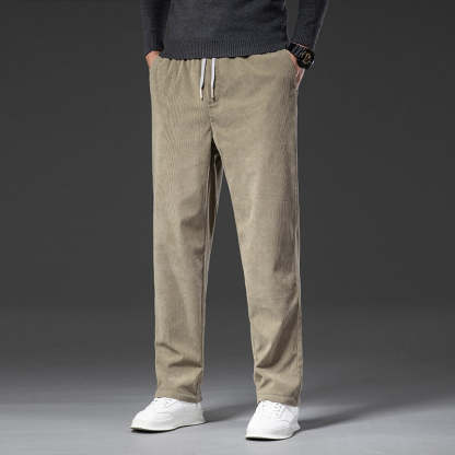 Men's Corduroy Casual Elastic Waist Straight Loose Trousers-Legletic