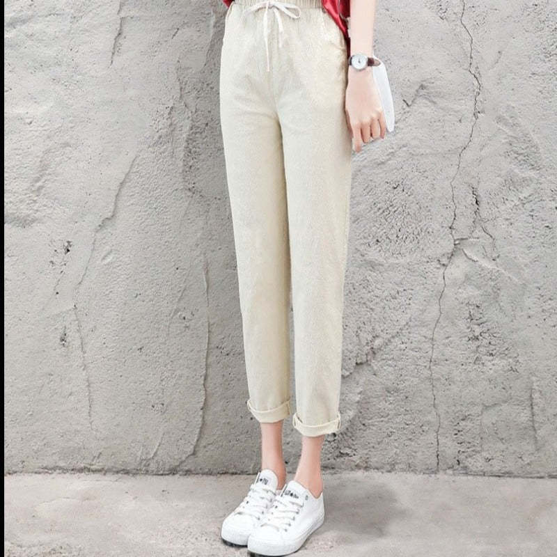 Summer Cotton Linen Wide Leg Harem Trousers-Legletic