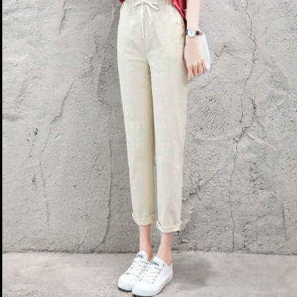 Summer Cotton Linen Wide Leg Harem Trousers-Legletic