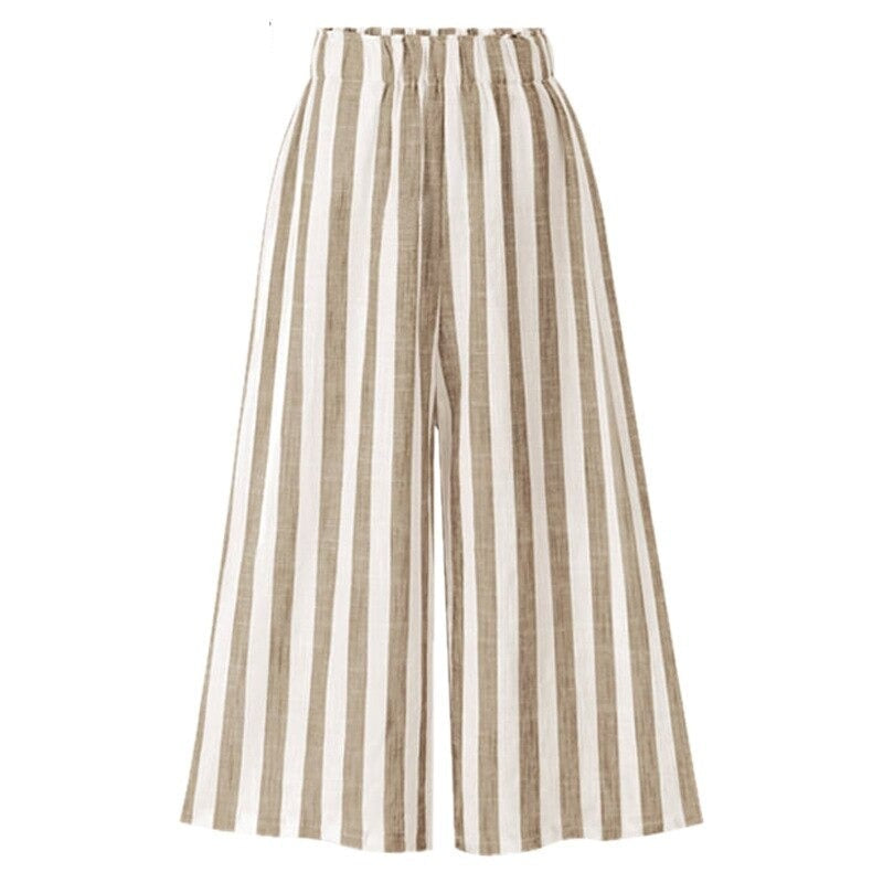 Linen High Waist Summer Cotton Pants With Stripes-Legletic